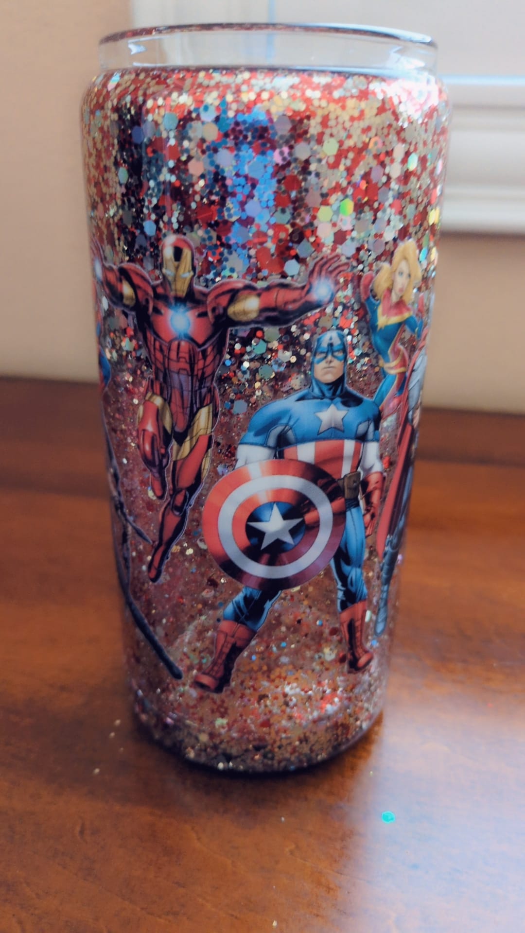 16 oz snowglobe Cups marvel heroes design sticker with cute fake ice lid