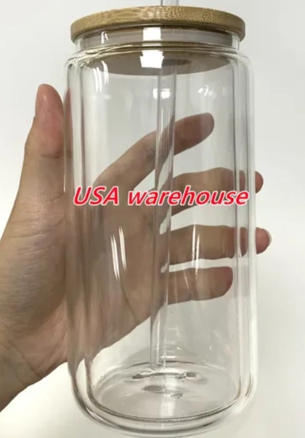 16oz Blank Glass Cups double wall Snowglobe cups 5 pack